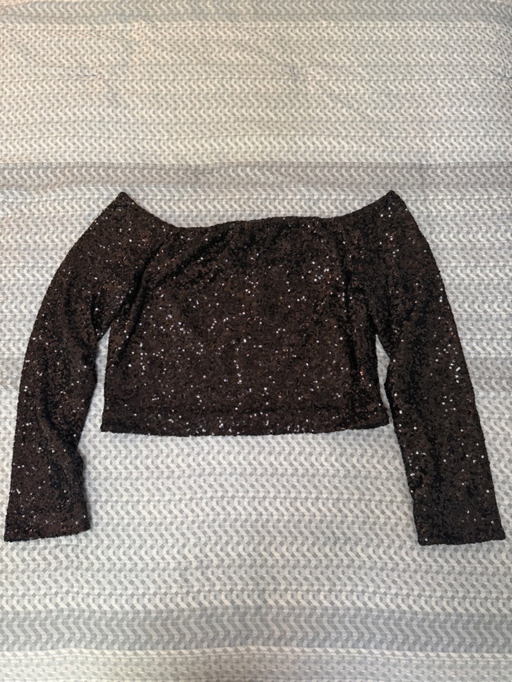 Abercrombie & Fitch Black Sequin Off-Shoulder Long Sleeve Top